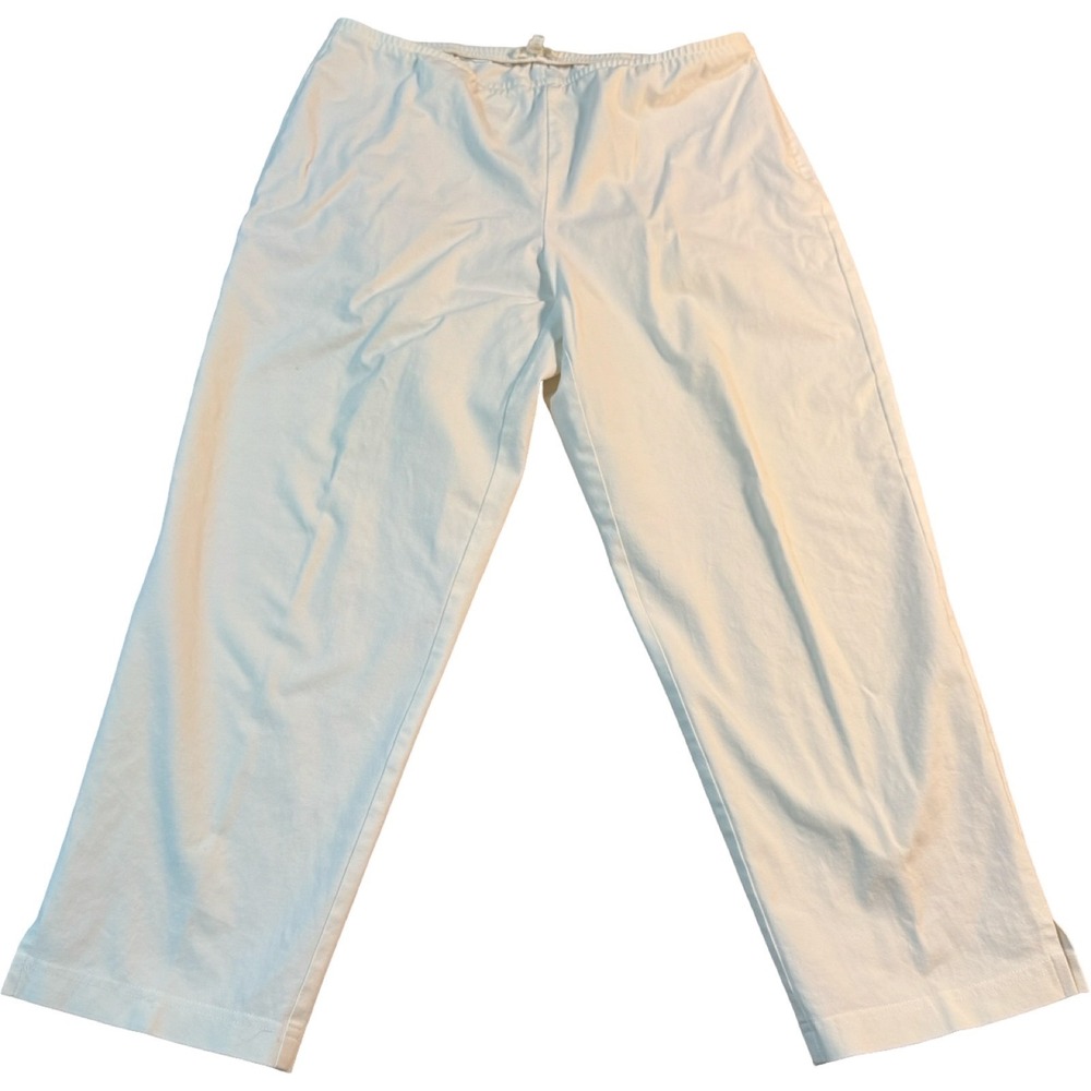 Vtg Eileen Fisher Petite White Organic Cotton/ 5%‎ Spandex Ankle Pants Size PL